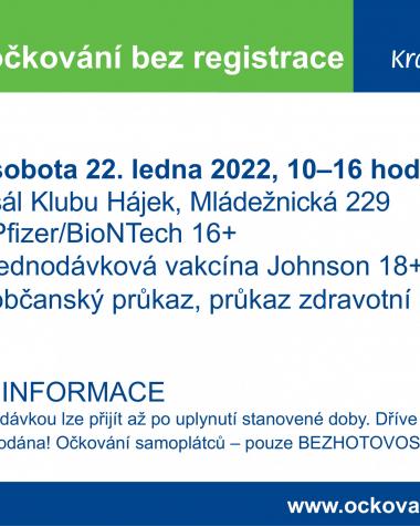 Mobilní očkování bez registrace 22. 1. 22 v Třebíči 1