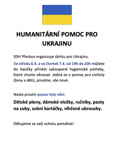 SDH Přeckov organizuje humanitární pomoc pro Ukrajinu 1